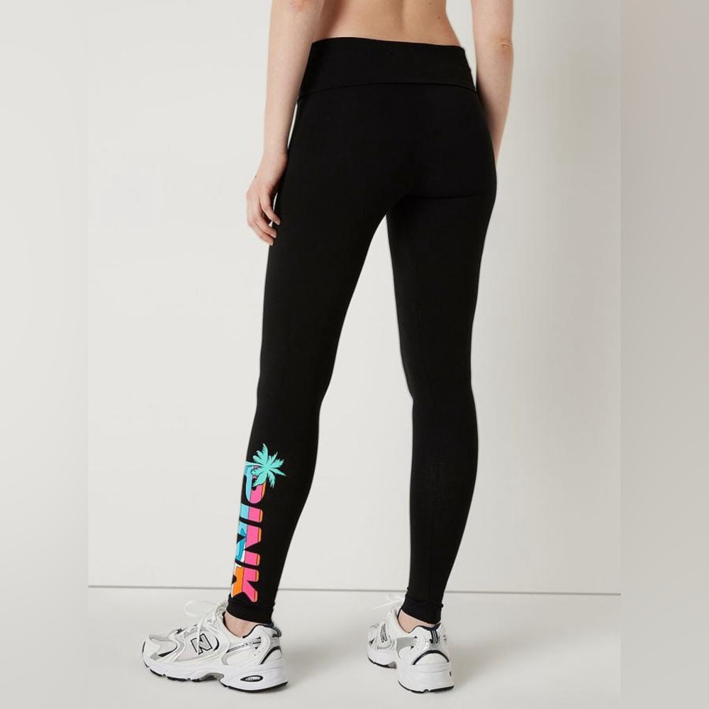 VS VICTORIAS SECRET PINK COTTON MID RISE FOLDOVER PANT TIGHT LEGGING SWEATS S - Picture 3 of 6